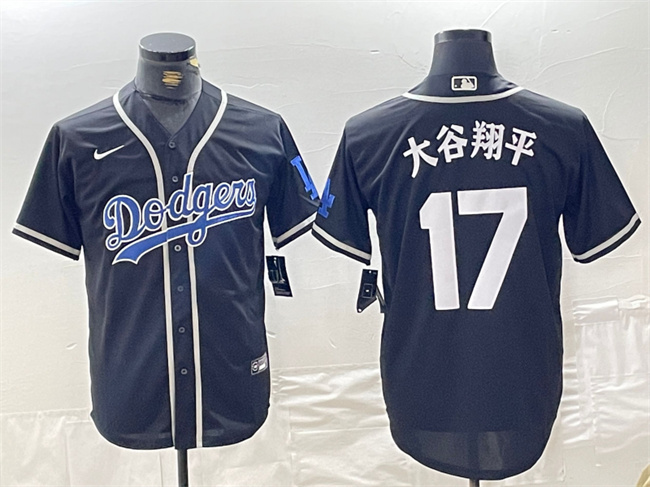 Men's Los Angeles Dodgers #17 大谷翔平 Black Cool Base With Patch Stitched Baseball Jersey